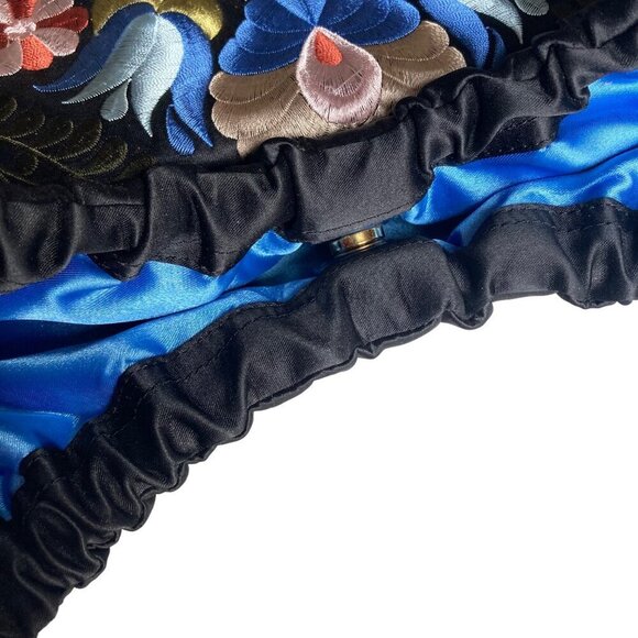 Adrienne Vittadini Embroidered Bag Black Satin Floral Pattern Boho Hobo New - Picture 10 of 14